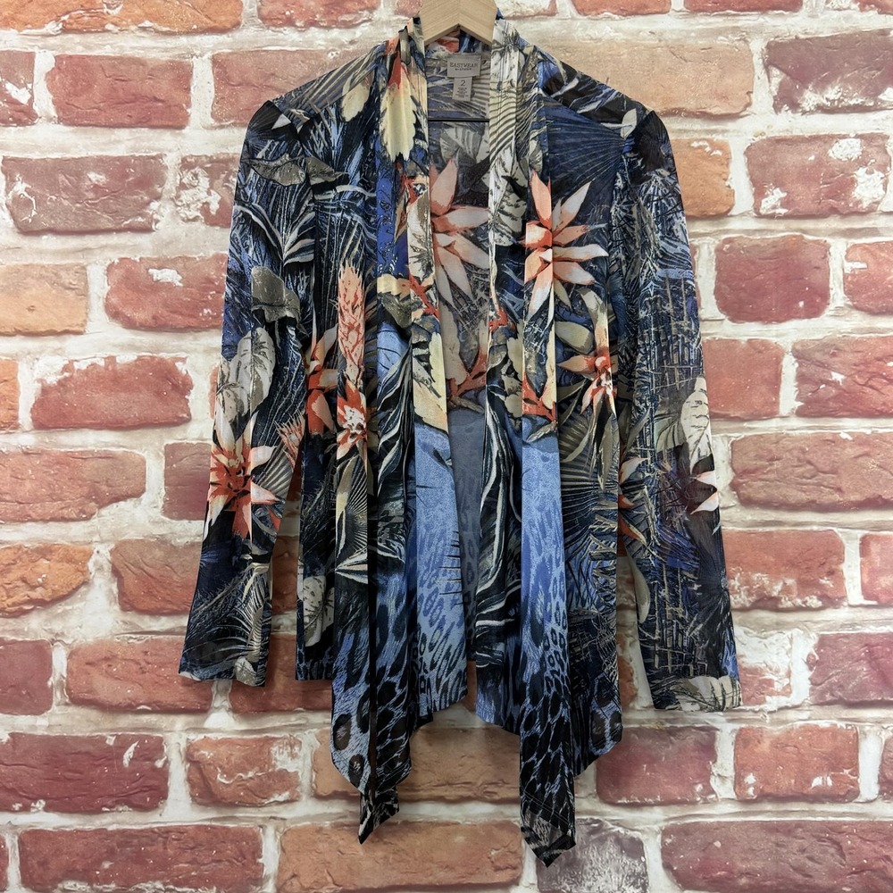 Chicos Kimono Top Women's Large Tropical Floral Animal Print Mesh Shirt Topper
